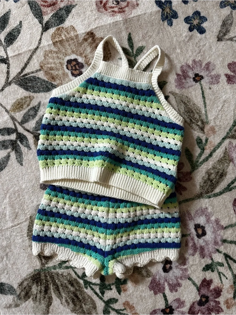 Old Navy Cream Crochet Tank and Striped Shorts Set